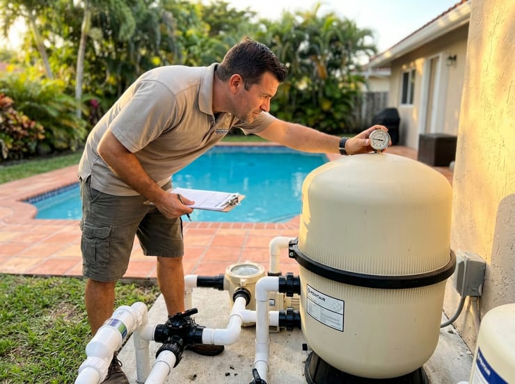 revisión de bomba y filtro de piscina