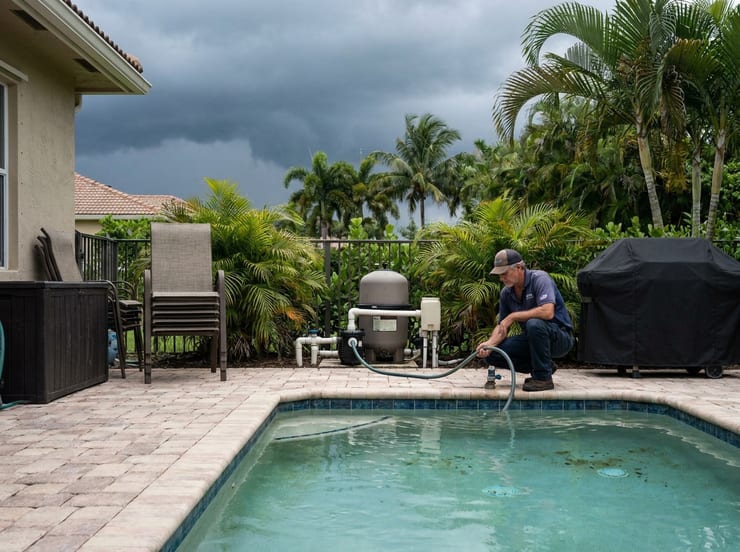 preparación de piscina para huracán en Miami